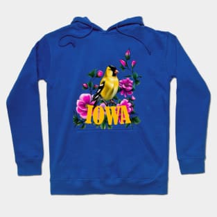 Goldfinch Surrounded By Pink Wild Roses Iowa Hoodie